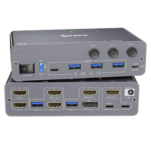 KCEVE KVM Switch 2 Monitors 3 Computers USB C HDMI DP, EDID, USB 3.0 KVM Switch Dual Monitor HDMI for 1 Laptops 2 Desktop Share 4 USB3.0 Device, 73W PD, 4K@60Hz, Aluminum, Power Adapter, Wired Remote