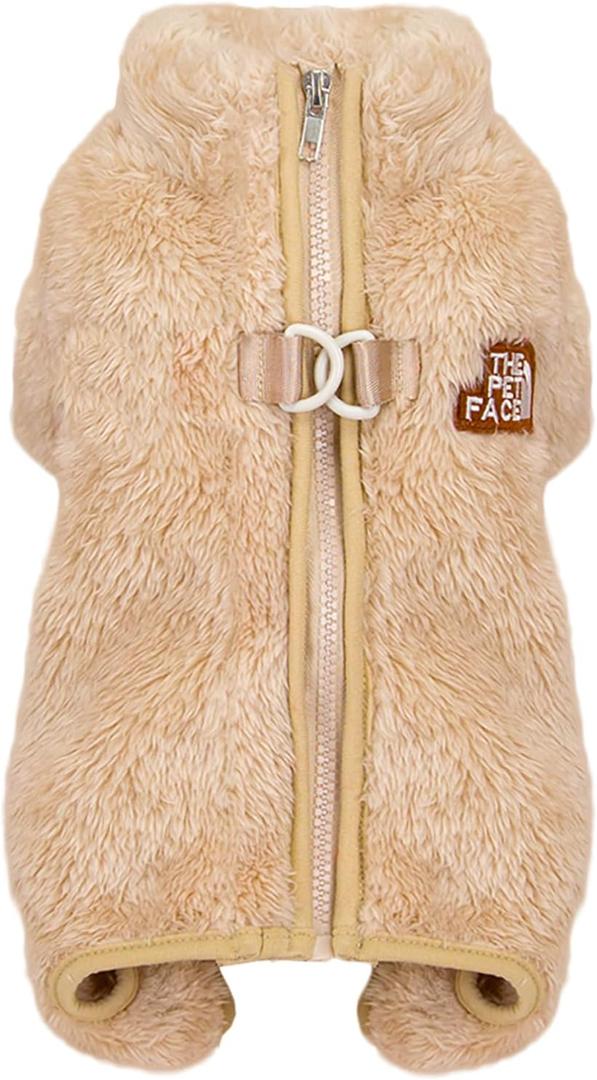 Dog Sweater Clothes Apparel Fleece Woolen Sweaters Onesie Winter Warm Sweat Shirt 4 Legs Jumpsuit Pajamas Trendy Pet Face Pattern Sweater for Small Dog Medium Cat Khaki M (Medium (Lenght 9.8 inches))