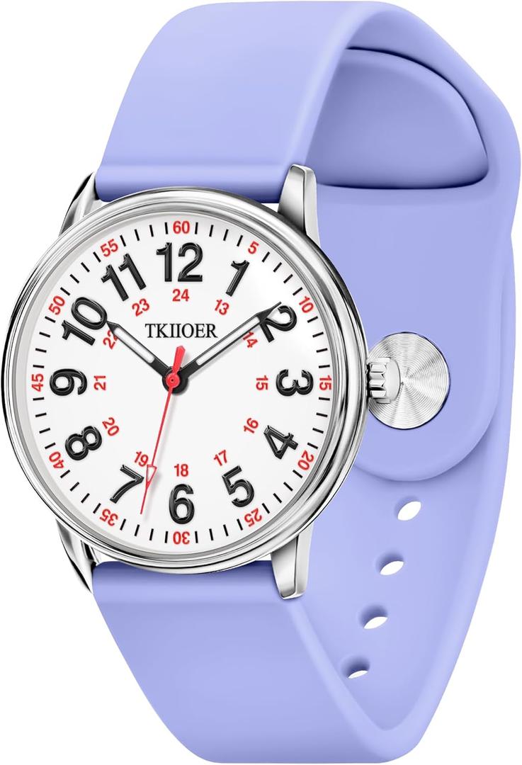 TKIIOER Nurse Watch for Nurse Medical Professionals Students Women Men, 50M Waterproof 12/24 Hour Military Time Luminous Easy Read Dial, Second Hand Watch for Nursing (Light Purple)