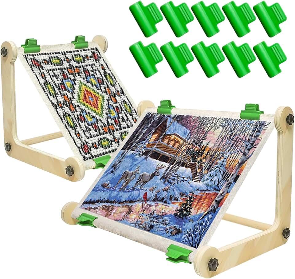 Adjustable Wooden Embroidery Stands for Cross Stitch, Tabletop Hoop Holder with 2 Sizes Rods Tapestry Needlepoint Lap Natural Wood Frame for Sewing & Quilting Perfect Gift for Women's Birthday