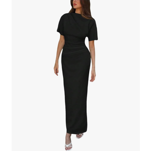 Milumia Women's Short Sleeve Dress Cinched Waist Ruched Elegant Bodycon Long Party Dresses, M