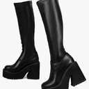 AMINUGAL Womens Elastic Knee High Platform Chunky Block High Heel Sock Boots Zipper Round Toe Fashion Motorcycle Combat Punk Boots For Women Size 5.5