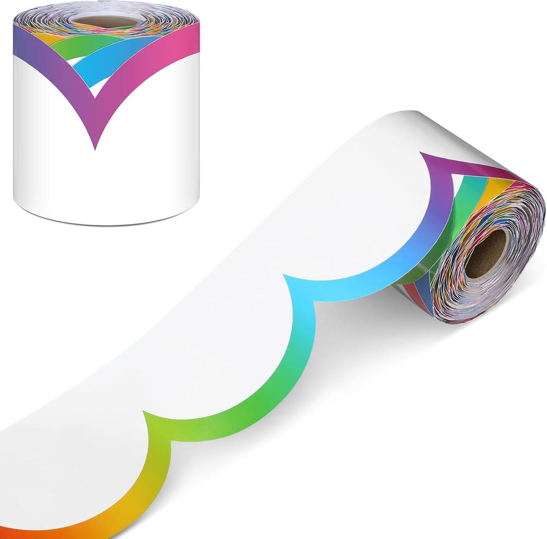 Fuutreo 65ft Colorful Rainbow Bulletin Board Borders Wave Line Scalloped Board Borders Classroom Die-Cut Rolled Trim for Bulletin School Office Wall Desks Locker Decorations
