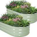 Galvanized Raised Garden Bed - 421ft (2 Packs) Planter Raised Beds for Gardening | Oval Metal Garden Planter Box with Safety Edging and Gloves for Vegetables Fruits Flower - AvocadoGreen