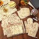 8 Pcs Passover Kitchen Accessories Set Include Passover Apron Oven Mitts Pot Holders Kitchen Towel Matzah Print Design for Pesach Seder and Cooking Gifts