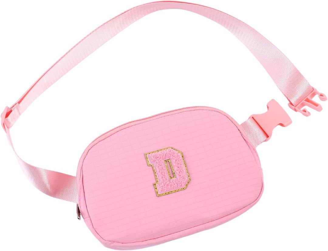 Initial Letter Fanny Pack for Girls,Patch Belt Bag,Toddler Crossbody BagsGifts for 3 4 5 6 7 8 9 10 11 12 Year Old Teens Kids,Christmas Graduation Gifts for Teen Girls.(Pink-D)