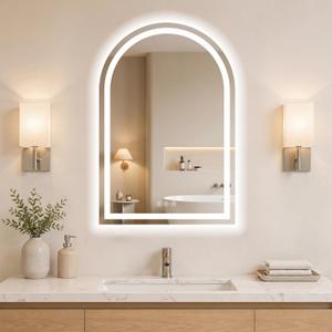 Arched LED Bathroom Mirrors with Lights 20"x28" LED Mirror for Bathroom,Led Vanity Mirror, Anti-Fog,LED Mirrors with Light, Anti-Fog, Dimmable, 3 Color, Shatterproof, Touch Sensor