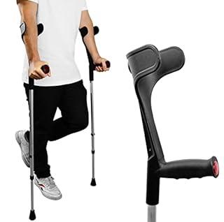 PEPE Mobility Forearm Crutches for Adults (x2 Units) Open Cuff, Adjustable Height, Aluminium, Lightweight Elbow Crutches, Made in Europe (Black)