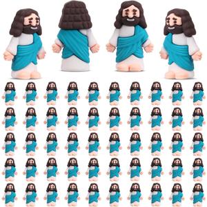 Bememo 50 Pcs Mini Jesus Figures Original Design Jesus Toys Little Figures to Hide and Seek Sunday School Religious Easter Party Favors Gift(Cyan)