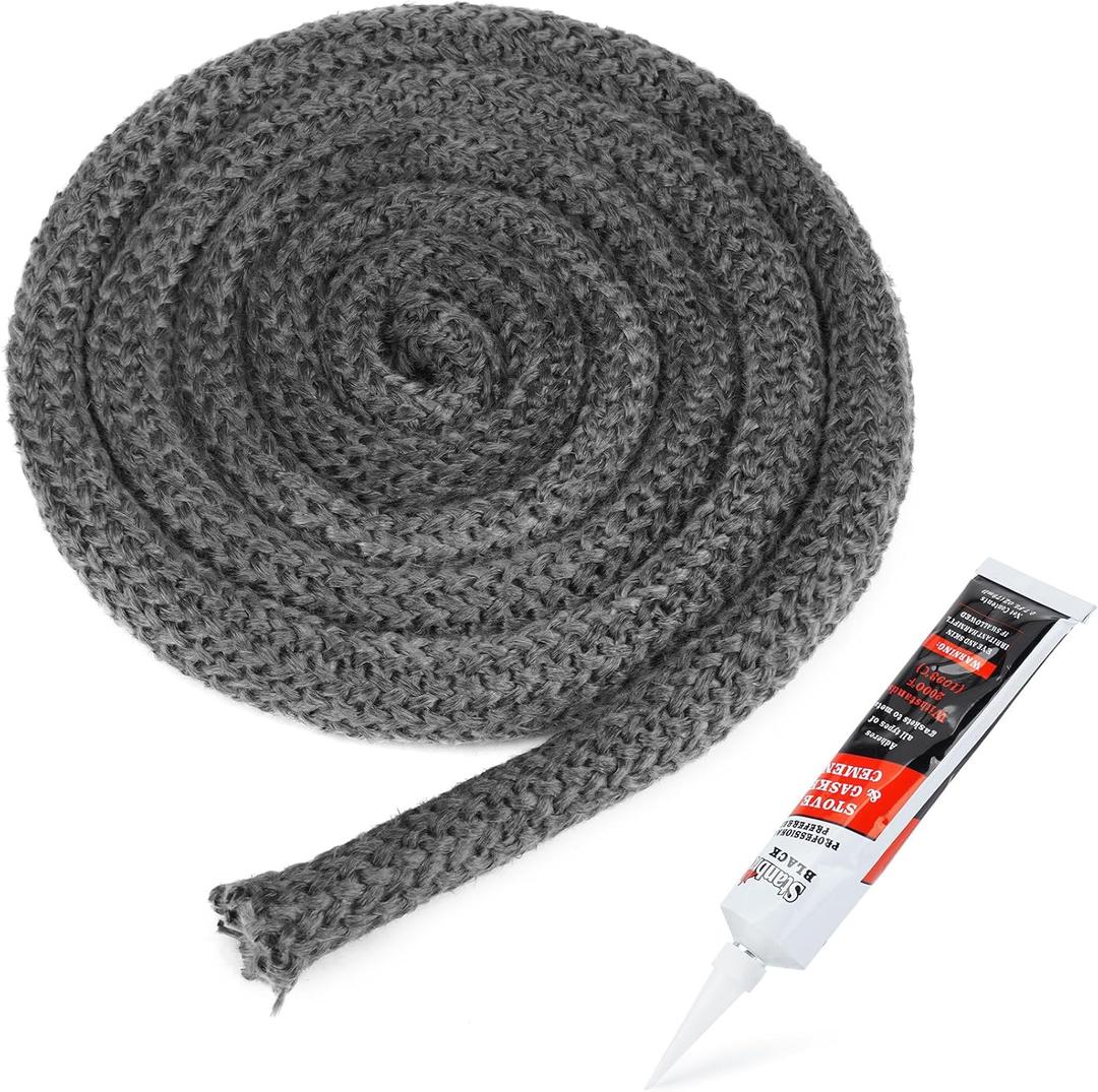 Stanbroil Wood Stove Gasket, 7/8" x 84" Graphite Impregnated Fiberglass Rope Seal and High-Temperature Cement Gasket Kit Replacement for Wood Stoves Door