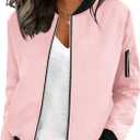 HOTOUCH Women Casual Jacket Lightweight Long Sleeve Zip Up Coat Trendy Work Clothes With Pockets,Large