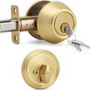 Gaurqiah Keyed Single Cylinder Deadbolt Lock for Exterior, Round Design Dead Bolt for Front Door and Entrance Door, Satin Brass