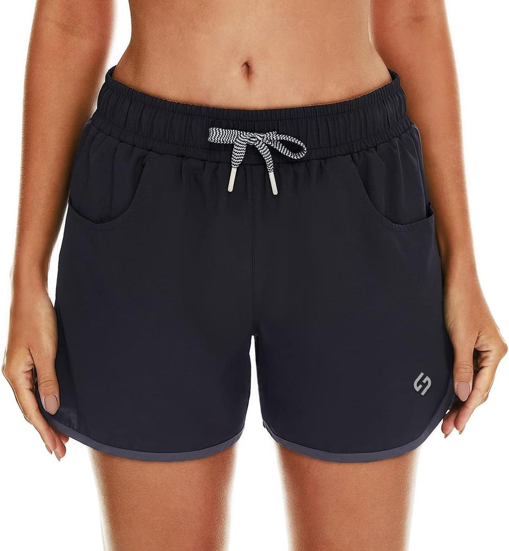 HODOSPORTS Women's 4" Swim Shorts Quick Dry Board Shorts Swimsuit Bottom with Pockets (X-Large, Black)