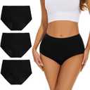 Allbase Incontinence Underwear for Women High Absorbency Period Panties Ladies Leakproof Protective Menstrual Postpartum Bladder Control Washable Cotton Briefs Black Multipack, Size S