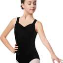 WYHDY Girls Ballet Princess Tank Leotard for Dance, Full Front Lining, Splicing Front(Toddler/Little Girl/Big Girl) (XL Black)