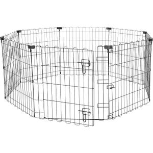 Amazon Basics Foldable Octagonal Metal Exercise Puppy / Dog Playpen - Indoor/Outdoor, Single Door, Extra Small (8 Panels, 24 x 24), Easy to assemble and store, 24" - Puppy, Black
