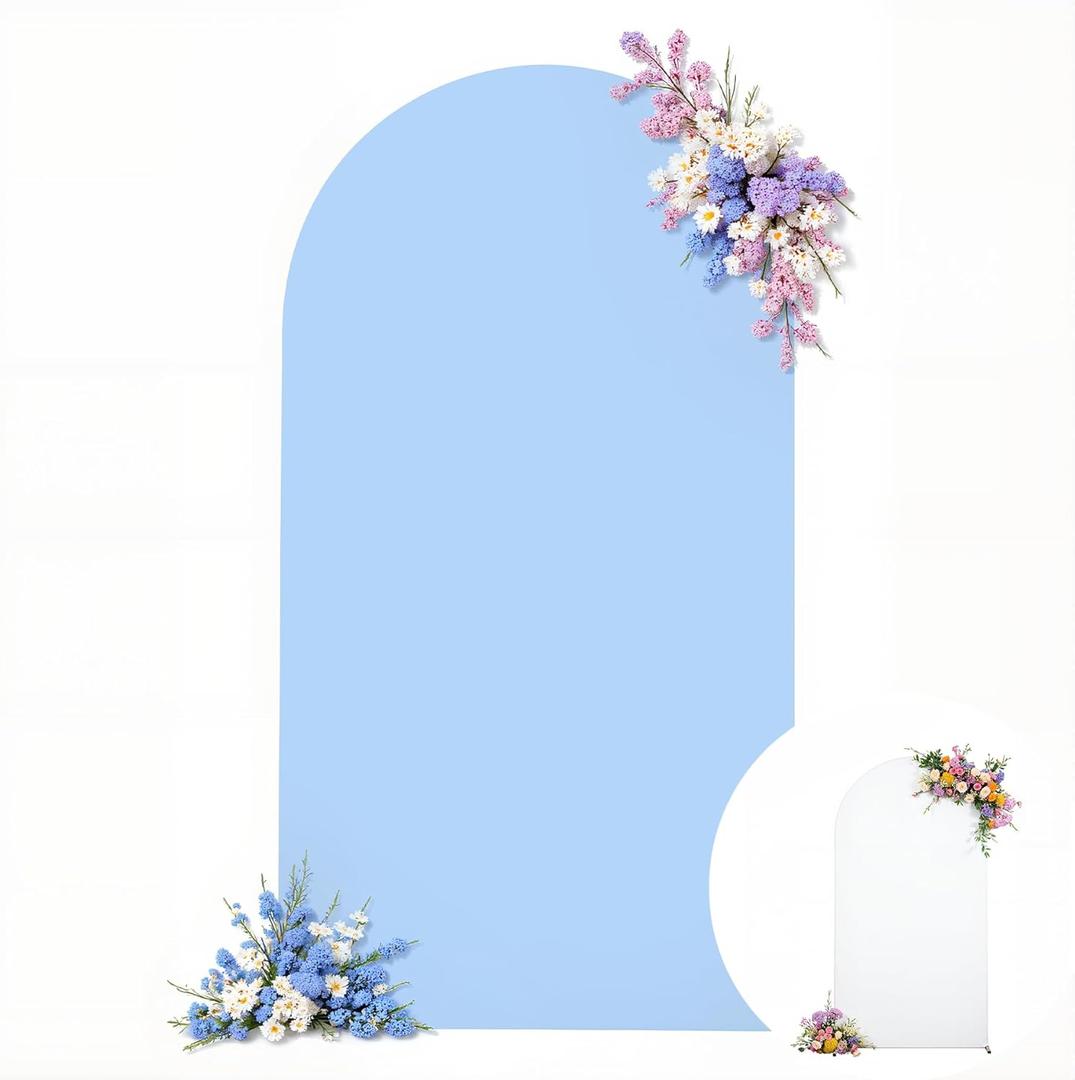 Wedding Arch Backdrop Cover, 7.2FT White Blue Arch Cover Stretchy Backdrops, Double-Sided Arch Stand Covers for Wedding Ceremony, Baby Shower, Birthday Party Decoration