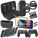 Pro Controllers Accessories Bundle for Nintendo Switch 2 18-in-1: Carrying Case, Screen Protector, Thumb Grip for Joycon, Dockable Console Protective Cover Shell, Steering Wheel, 2025 Switch2 Game Kit (Black (No Controller))