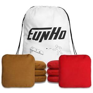 EunHo Corn Hole Bean Bags Set of 11 Weather Resistant & Regulation Professional Size/ Weight for Cornhole Games with Carry Bag (Brown/Red)