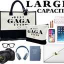 Gift for Best Gaga Ever - Canvas Beach Tote for Women With Inner Pocket & Make Up Bag - Birthday, Mother's Day, Novelty Present for Grandparents (Black)