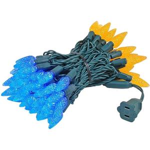 Novelty Lights 24FT 70 LED C6 Christmas String Lights, Outdoor Commercial Grade Tree Decorations, Permanent LED Lights (Blue/Orange) (Green Wire)