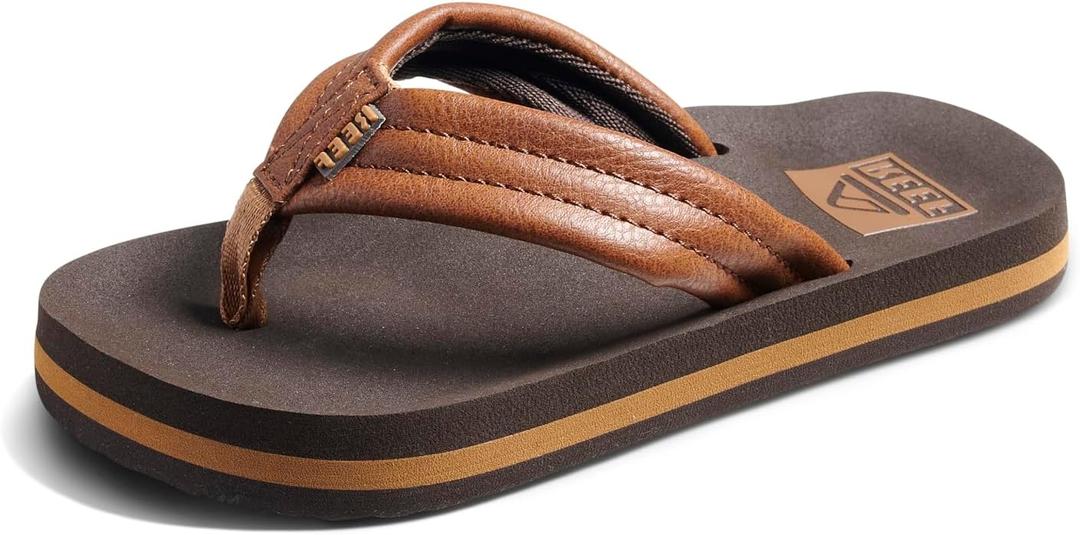 REEF Boys Kids Ahi Beach Flip Flop, Soft Cushion Footbed, Water Friendly (Brown, S)