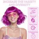 ANOGOL+Hair Cap+Heart-shaped Glasses Fuchsia Bob Wig with Bangs Pink Wavy Shoulder Length Wig Neon Pink Bob Wigs Womens Colorful Bob Wigs for Daily Wear Halloween Party Bachelorette Music Party