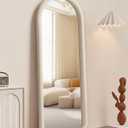 Delma Arched Full Length Mirror, Free Standing Floor Velvet Finish Frame Mirror for Leaning or Hanging, Soft Touch Bedroom & Living Room Decor, Cream White