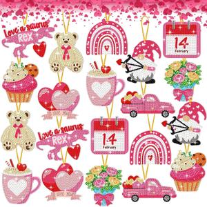Jetec 20 Pcs Valentine's Day Diamond Painting Keychain Kits 5D DIY Diamond Art Keychain Ornaments Romantic Art Key Ring Pendant Crafts Accessories for Valentine Party Decor Gifts (Pink)