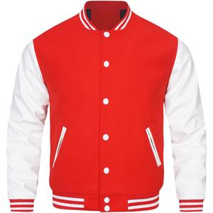 HOOD CREW Mens Varsity Jackets Faux Leather Sleeve Letterman Boys College Baseball Jacket (Red, XL)