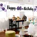 Happy 46th Birthday Decorations,46th Purple Balloon Large Birthday Hanging Banner Sign,46 Years Old Bday Party Supplies.