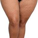 Henwarry Women's Plus Size Mesh Fishnet Stockings Thigh High Waist Black Wide Tights for Weight 100-290 Lbs, XXL
