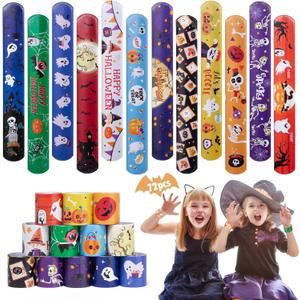 72 Pcs Halloween slap bracelets for Kids, party favors, Bulk, Classroom Prizes, Exchanging toy Gifts, non-candy treats, goodie bag fillers, stuffers
