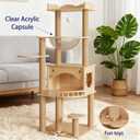KVIDA Solid Pine Wood Cat Tree for Indoor Cats, 56.7 Tall Modern Cat Tower with Clear Acrylic Hammock & Condo House, Heavy Duty Wooden Cat Tree for Large Cats with Sisal Scratching Posts