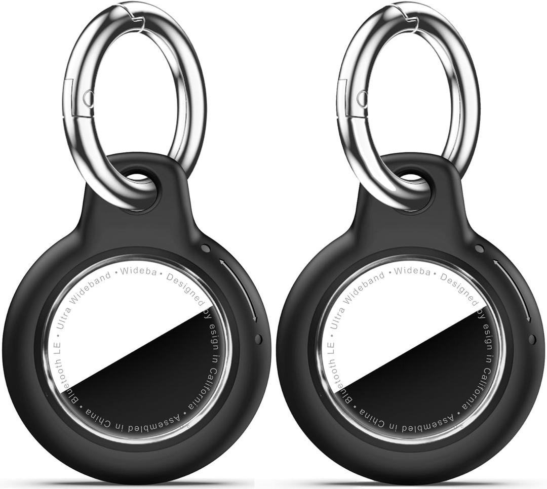 Upgrade Waterproof 2 Pack Airtags Holder with Apple Airtags Keychain, Hard PC Air Tag Case, Anti-Scratch & Shock Air tag Holder, Men's Women's Keyrings & Keychains - Black+Black