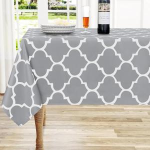 Rectangle Table Cloth, Waterproof Stain Resistant Washable Tablecloth, Moroccan Polyester Table Cover for Dining, Indoor and Outdoor (Light Grey and White, 70x35)