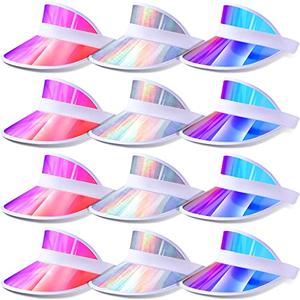 Jadive 10 Pcs Sun Visor Hats Adjustable Beach Golf Cap Clear Visor Hats for Women Men UV Protection Translucent Outdoor(Silver, Purple, Blue)