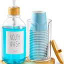 VITVITI Mouthwash Dispenser for Bathroom, Mouth Wash Pump Bottle with Paper Cup Holder, 17Oz Refillable Clear Mouthwash Container with Bamboo Lid/Tray/Label