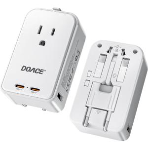 DOACE Pico 45W Travel Adapter, 5-Port Universal Power Adapter 1 AC, 2 USB C and 2 USB-A, International Plug Adaptor Worldwide for US to European UK Italy Spain New Zealand Over 200 Countries (White)
