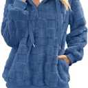 Yanekop Womens Quarter Zip Up Sweater Hoodie Oversized Sherpa Hoodie 1/ 4 Zip Pullover Sweaters Winter Fleece Jacket Coat(D Dark Blue, 3XL)