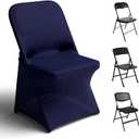 Trlyc Spandex Folding Chair Covers 50 Pcs Universal Fitted Stretchy Dining Chair Slipcovers for Wedding Party Banquet Flat-Front Chair Cover (Navy Blue)