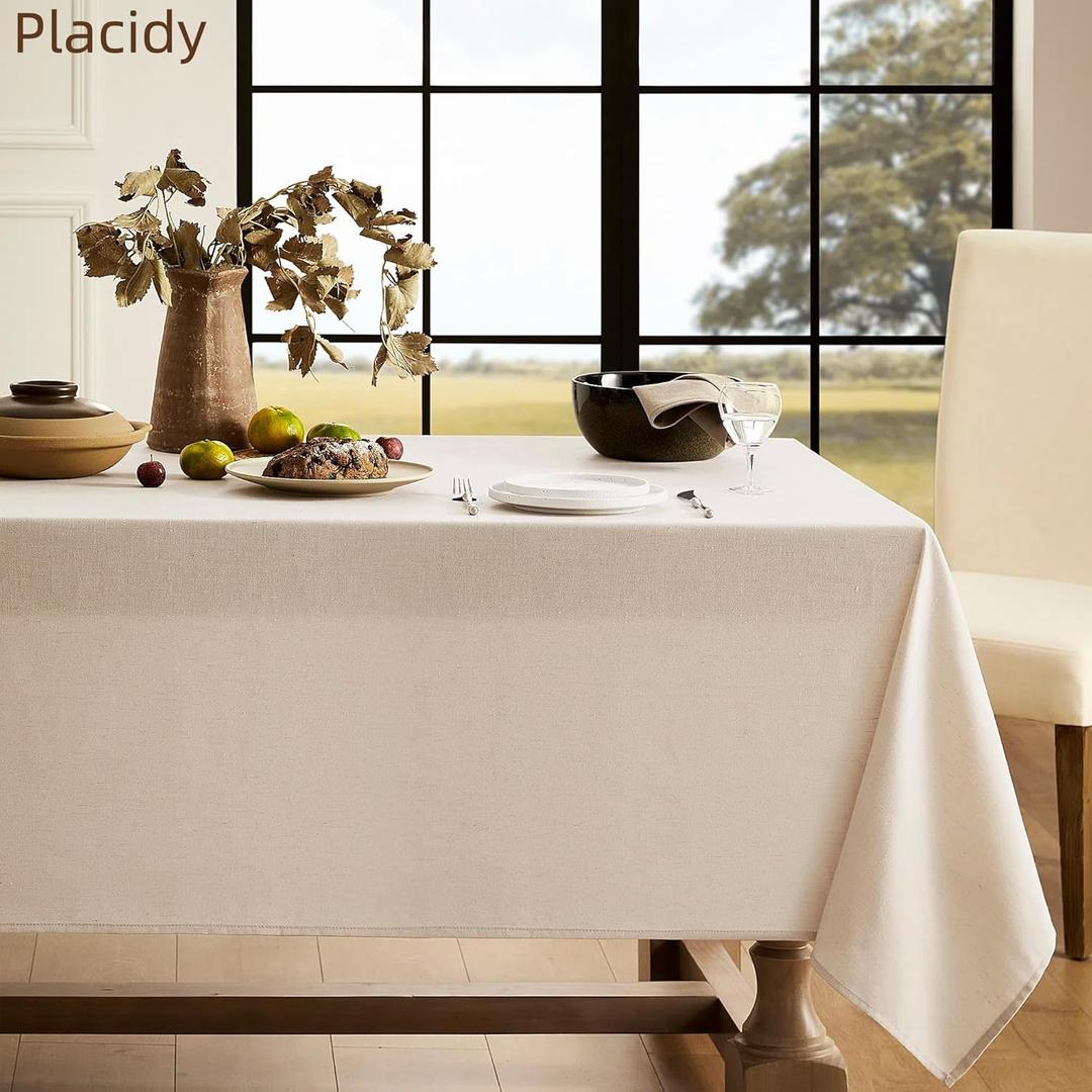 Beige Fabric Table Cloth for Dining Table Linen Farmhouse Rustic Neutral Kitchen Table Cover for 6 Foot Table Washable Heavy Duty Buffet Parties Camping 6ft 60x102 Inch (102" x 60" (Rectangular))