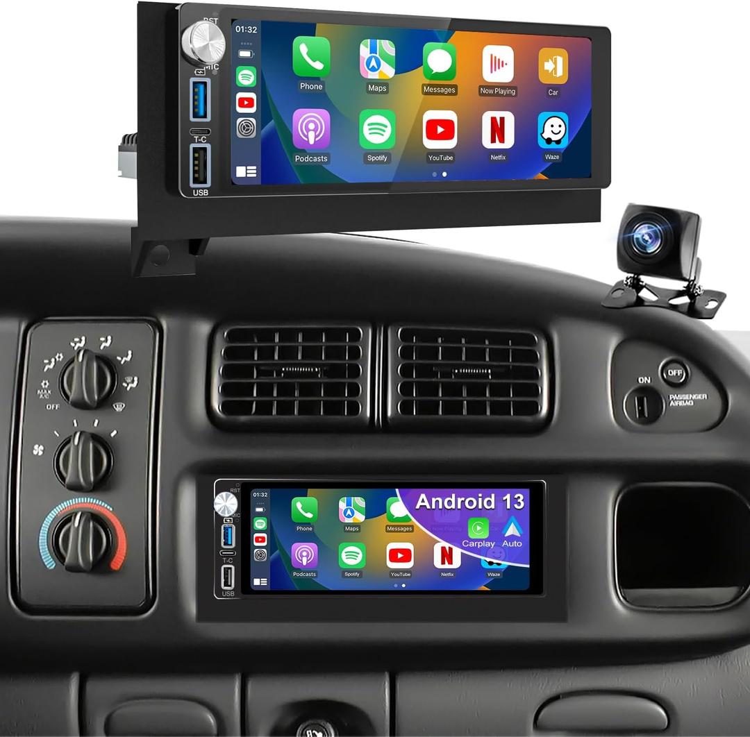 64G 5GWiFi Upgrade Car Radio for Dodge Ram 1500/2500/3500 1994-2002, Jeep Wrangler 1997-2002, Cherokee 1997-2001, 6.86inch Grand Cherokee Stereo Touch Screen Carplay Android Auto GPS FM Fast Charger