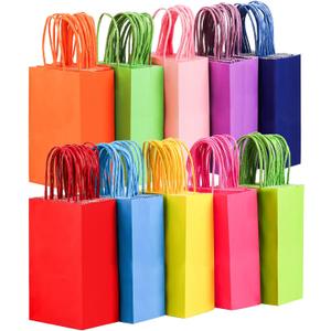 Suwimut 100 Pieces Small Paper Gift Bags with Handles, 5.1x3.25x8.27 Inch Kraft Paper Party Favor Bags Bulk Goodie Bag for Kids Birthday, Baby Shower, Crafts, Wedding, Party Supplies (10 Colors)