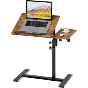 Height Adjustable C-Shaped Table with Removable Wheels, Adjustable Laptop Stand for Couch, Bedside Desk with Pen Slot, Rustic Brown