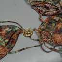 RoseSeek Women's 2 Piece Leopard Floral Bikini Sets Ring Triangle Halter Bathing Suit Tie Back Swimsuit (XS)