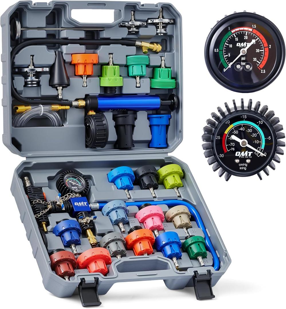 Orion Motor Tech Coolant Pressure Tester Kit, 33pc Master Coolant Vacuum Refill Kit with 23 Radiator Adapters, Radiator Cooling System Pressure Tester Kit with Vacuum Pump Vacuum Purge & Refill Tool )