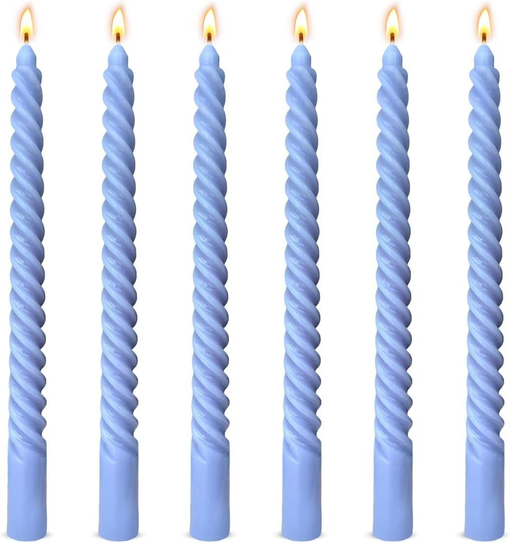 6 Pack 10 Inch Blue Spiral Taper Candles for Hanukkah and Winter Home Decoration, Unscented Dripless Twisted Candlesticks for Dinner Beach-Themed Decor Relaxation and Meditation