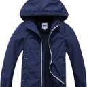 Boys Rain Jackets Lightweight Waterproof Hooded fleece Raincoats Windbreakers for Kids (9-10 Years, Solid Navy)