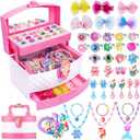 Jewelry Toys for Girls, Adjustable Rings, Bracelets, Necklaces, Butterfly Hair Clips, Toddler Bows, Unicorns Kids Toys Set for Princess Dress Up, Christmas Birthday Gifts, 3 4 5 6 7 8 9+ Year Old Girl